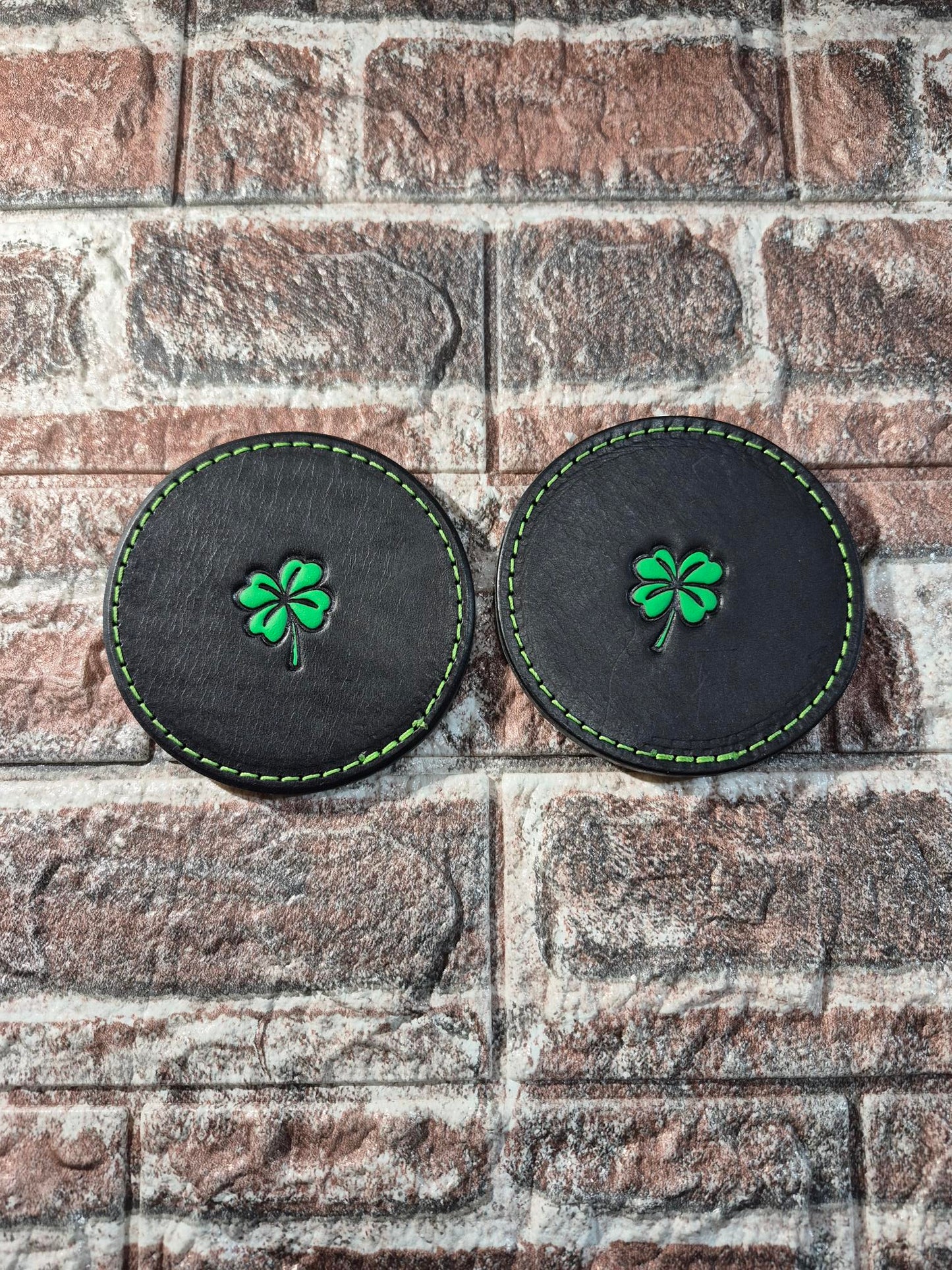 Hand Painted Leather Coaster (Shamrock)