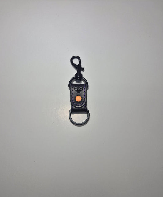 Black With Purple Stitching Bolt Snap Keychain