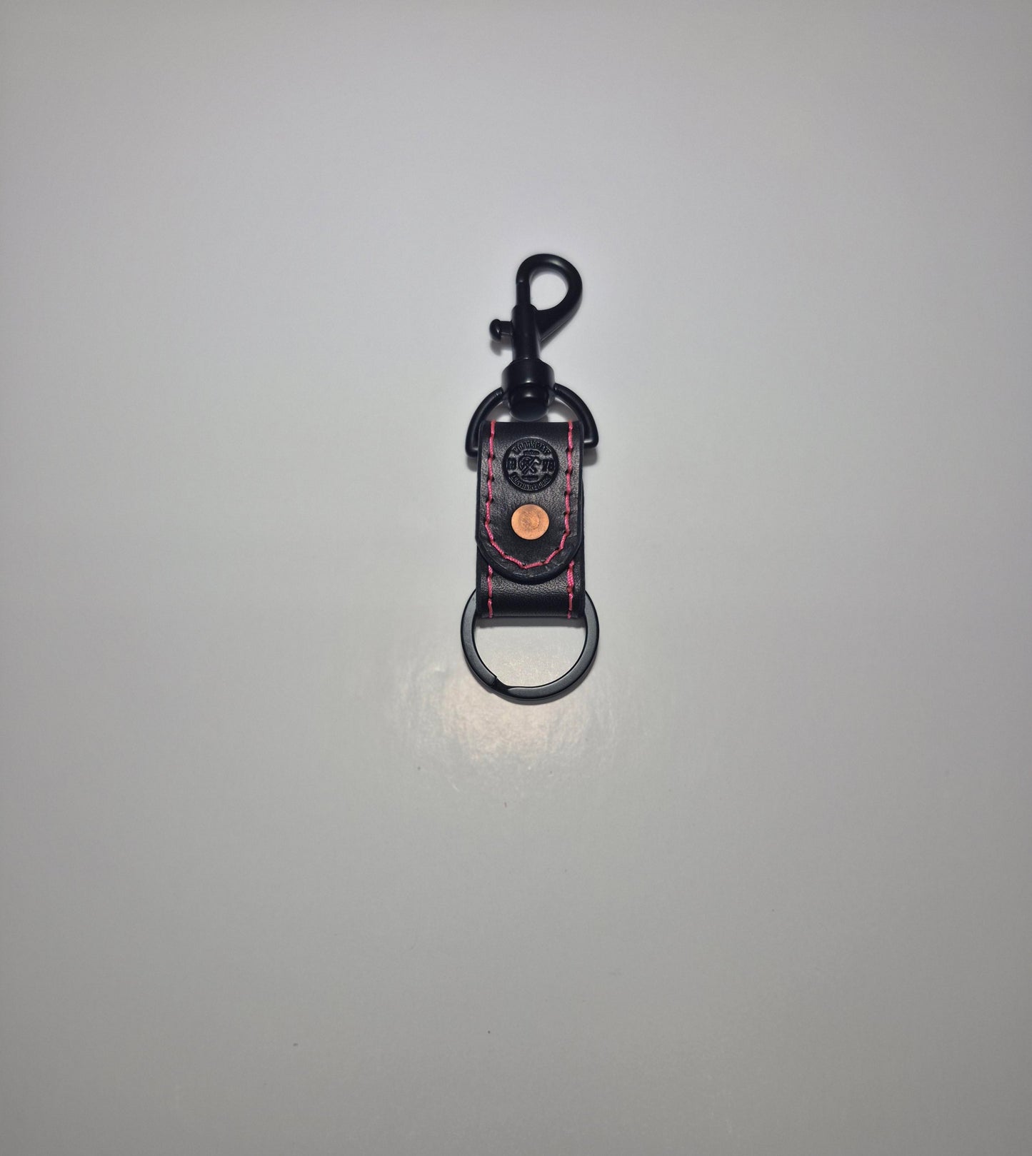 Black With Pink Stitching Bolt Snap Keychain